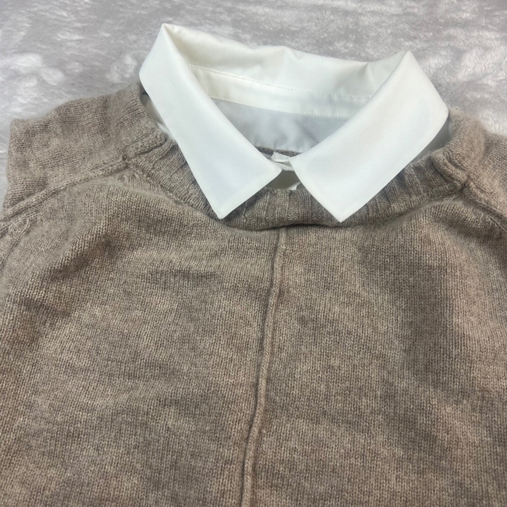 Brochu Walker Women's S Sweater Vest Taupe Wool Cashmere Layered Look JER672